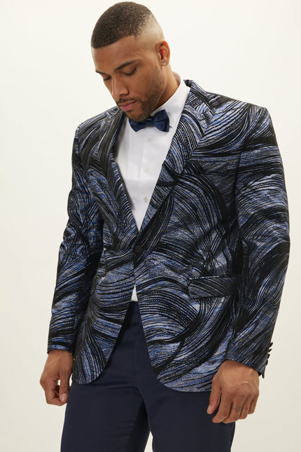 Men's Floral Peak Lapel Tuxedo Jacket - Turquoise | Ron Tomson