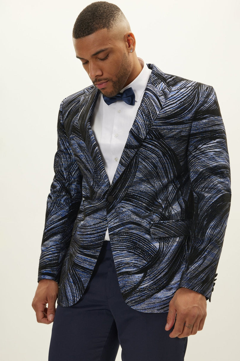 Men's Floral Peak Lapel Tuxedo Jacket - Turquoise | Ron Tomson