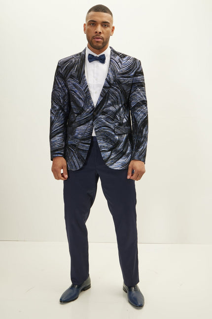 Men's Floral Peak Lapel Tuxedo Jacket - Turquoise | Ron Tomson