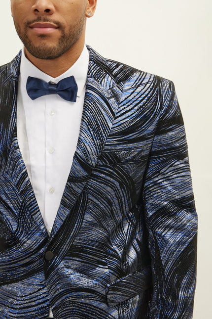 Men's Floral Peak Lapel Tuxedo Jacket - Turquoise | Ron Tomson