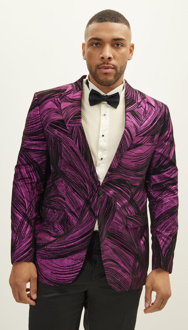 Cascading Peak Lapel Tuxedo Jacket - Pink