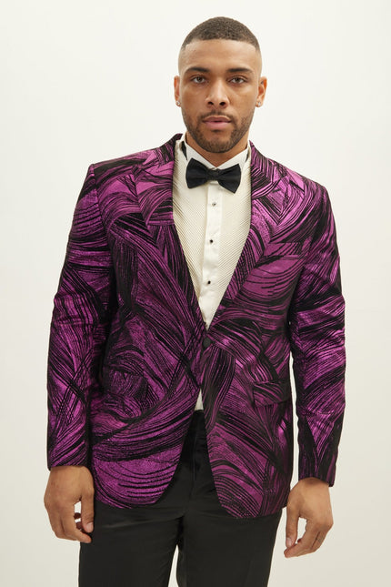 Men's Floral Peak Lapel Tuxedo Jacket - Pink | Ron Tomson
