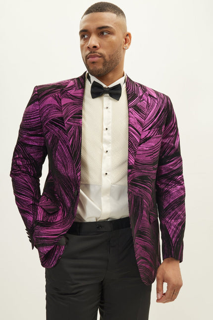Men's Floral Peak Lapel Tuxedo Jacket - Pink | Ron Tomson