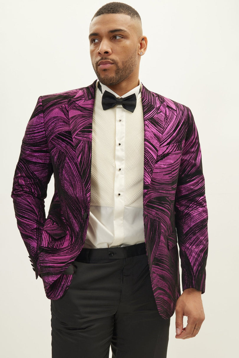 Men's Floral Peak Lapel Tuxedo Jacket - Pink | Ron Tomson