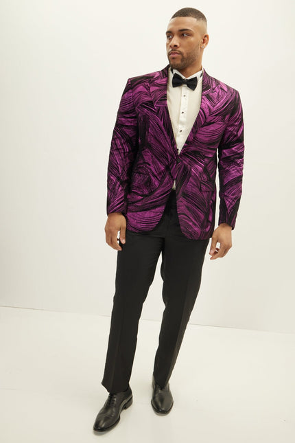 Men's Floral Peak Lapel Tuxedo Jacket - Pink | Ron Tomson