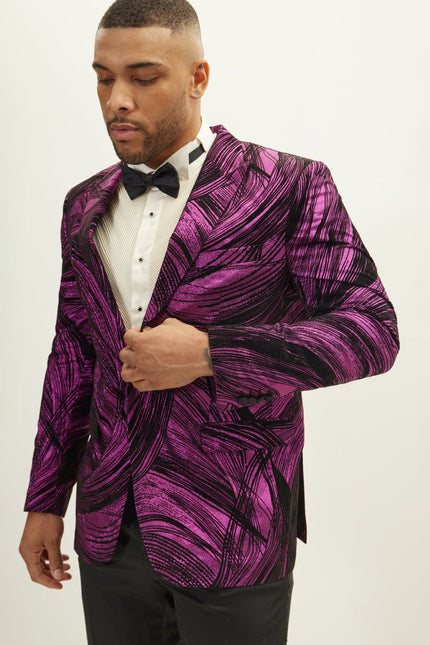 Men's Floral Peak Lapel Tuxedo Jacket - Pink | Ron Tomson