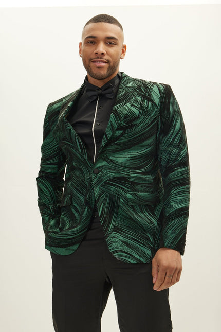 Men's Floral Peak Lapel Tuxedo Jacket - Green | Ron Tomson