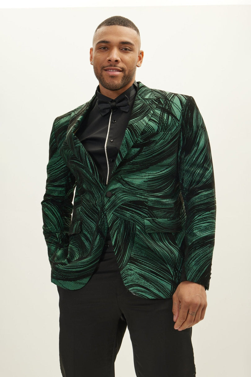Men's Floral Peak Lapel Tuxedo Jacket - Green | Ron Tomson