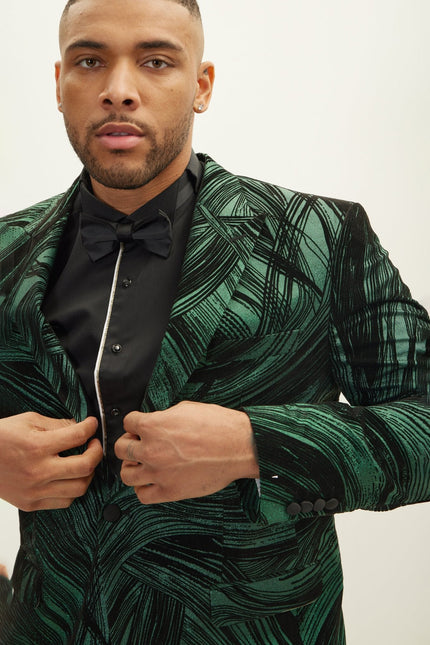Men's Floral Peak Lapel Tuxedo Jacket - Green | Ron Tomson