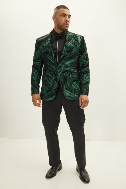Men's Floral Peak Lapel Tuxedo Jacket - Green | Ron Tomson