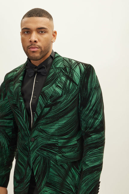 Men's Floral Peak Lapel Tuxedo Jacket - Green | Ron Tomson