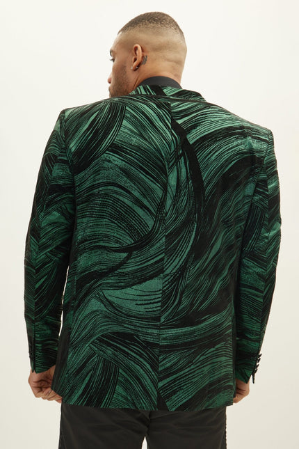 Men's Floral Peak Lapel Tuxedo Jacket - Green | Ron Tomson