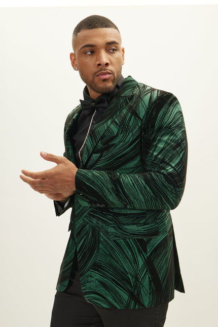 Men's Floral Peak Lapel Tuxedo Jacket - Green | Ron Tomson
