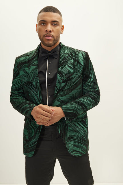 Men's Floral Peak Lapel Tuxedo Jacket - Green | Ron Tomson
