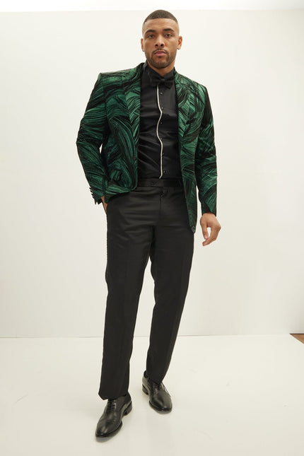 Men's Floral Peak Lapel Tuxedo Jacket - Green | Ron Tomson
