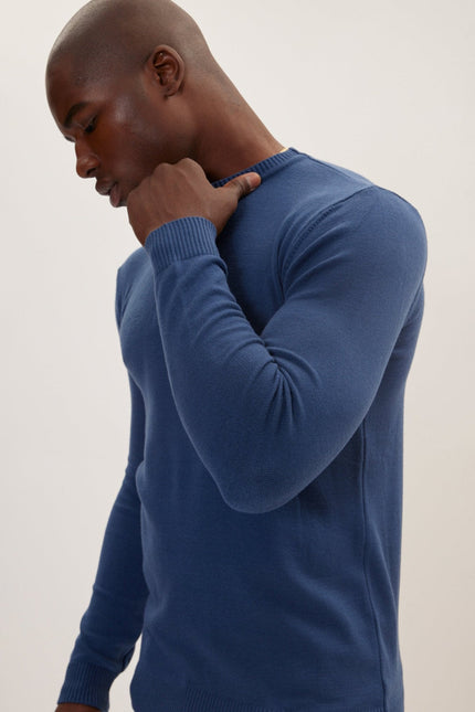 Men's Viscose Crew-Neck Sweater - Indigo | Ron Tomson