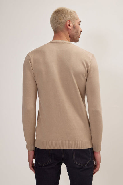 Men's Muscle Fit Crew-Neck Sweater - Stone | Ron Tomson
