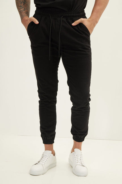 Men's Cotton Chino Jogger Pants - Black | Ron Tomson