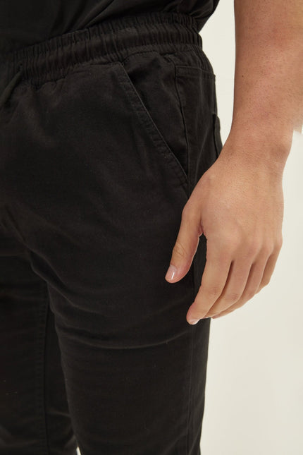 Men's Cotton Chino Jogger Pants - Black | Ron Tomson