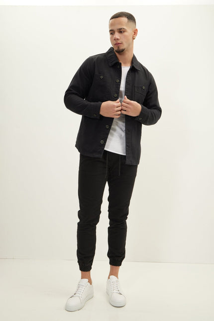 Men's Cotton Chino Jogger Pants - Black | Ron Tomson