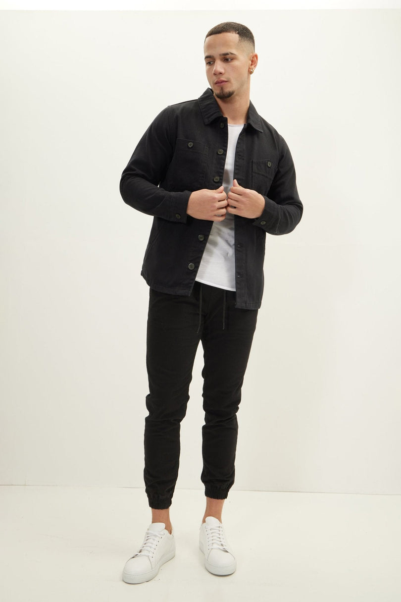 Men's Cotton Chino Jogger Pants - Black | Ron Tomson