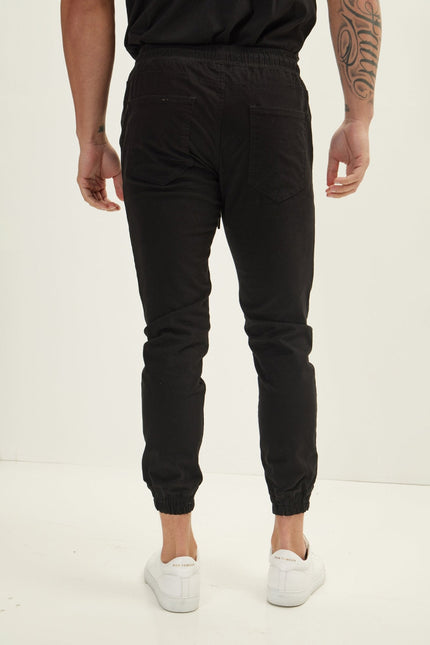 Men's Cotton Chino Jogger Pants - Black | Ron Tomson