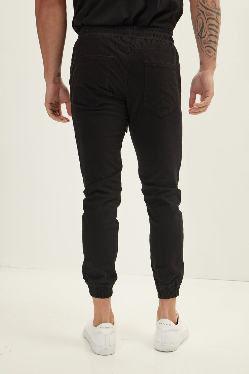 Men's Cotton Chino Jogger Pants - Black | Ron Tomson
