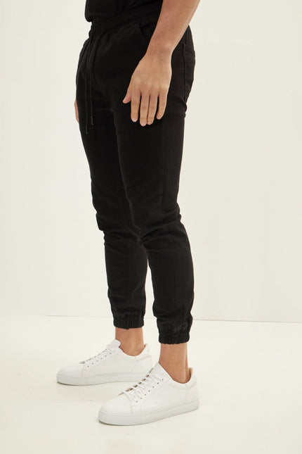 Men's Cotton Chino Jogger Pants - Black | Ron Tomson