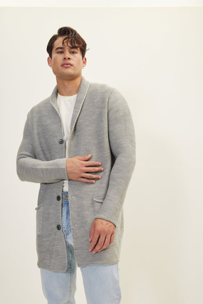 Men's Shawl Collar Cardigan - Grey | Ron Tomson