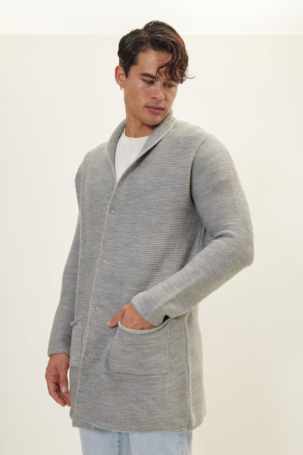 Men's Shawl Collar Cardigan - Grey | Ron Tomson