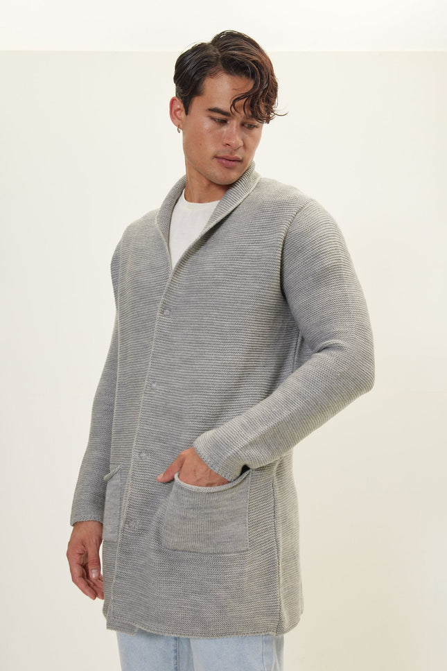 Men's Shawl Collar Cardigan - Grey | Ron Tomson