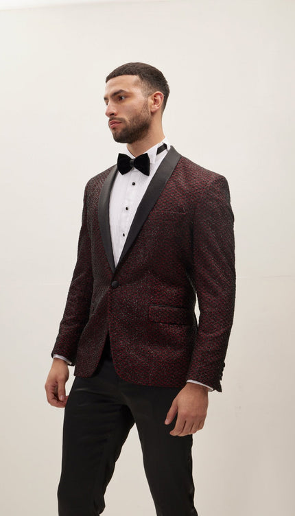 Men's Checkered Shawl Lapel Tuxedo Jacket - Burgundy