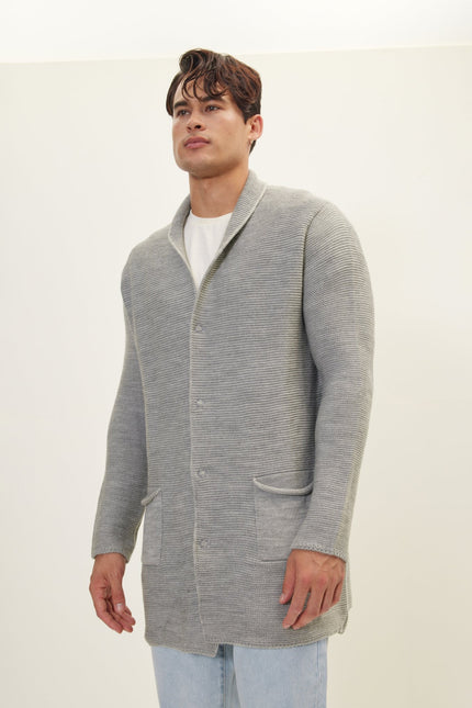 Men's Shawl Collar Cardigan - Grey | Ron Tomson
