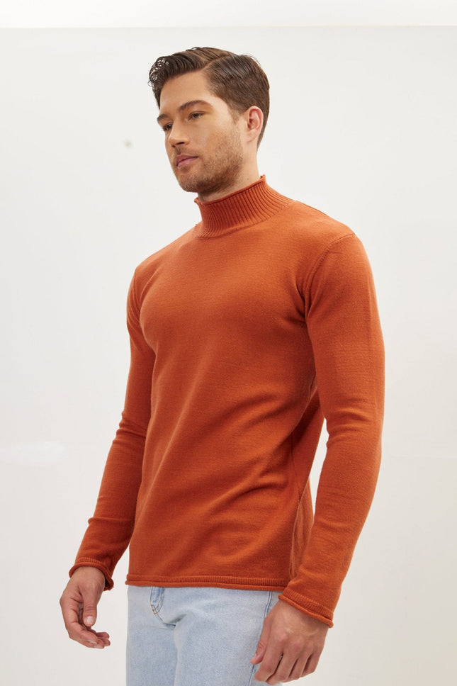 Men's Mock-Neck Sweater - Brick Red | Ron Tomson