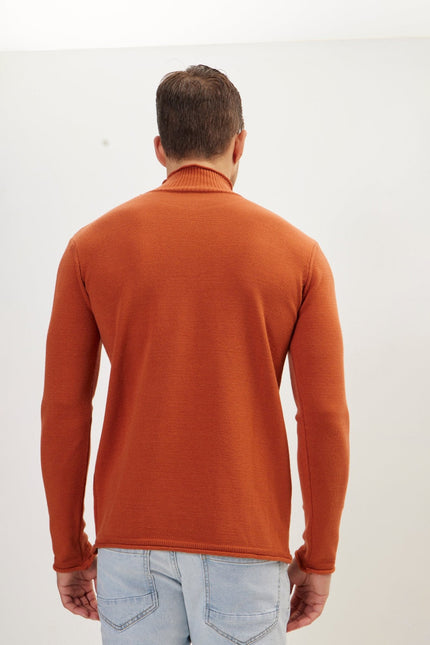 Men's Mock-Neck Sweater - Brick Red | Ron Tomson