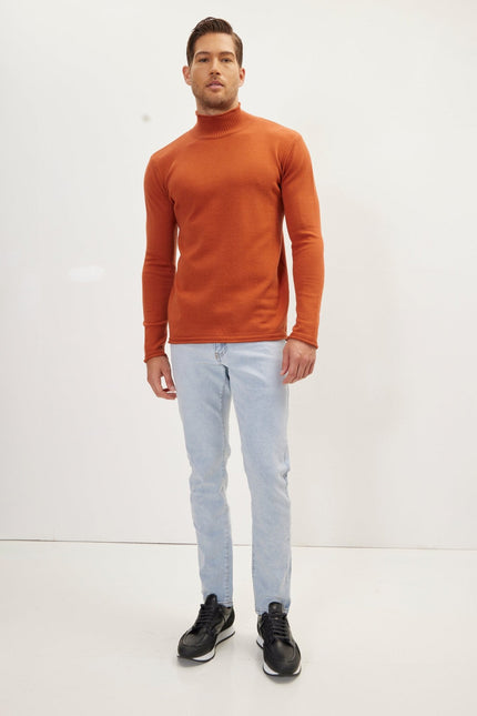 Men's Mock-Neck Sweater - Brick Red | Ron Tomson