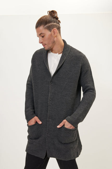 Men's Shawl Collar Cardigan - Anthracite | Ron Tomson
