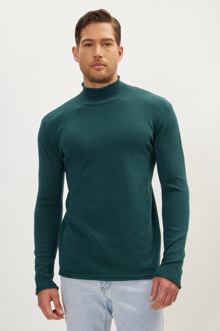 Men's Mock-Neck Sweater - Green | Ron Tomson