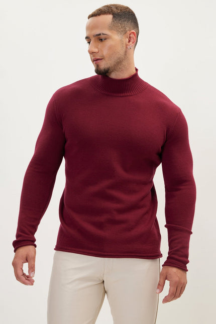 Men's Mock-Neck Sweater - Burgundy | Ron Tomson
