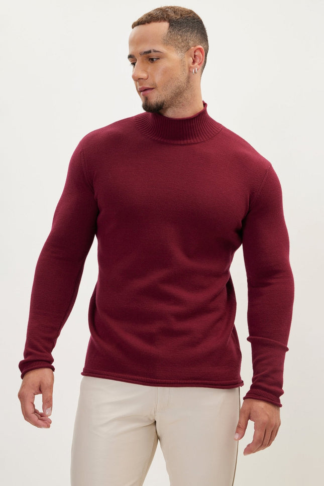 Men's Mock-Neck Sweater - Burgundy | Ron Tomson