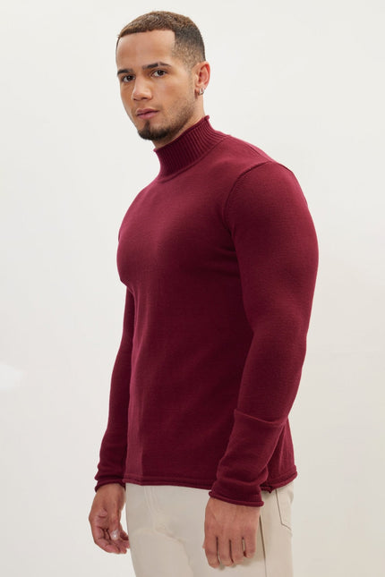 Men's Mock-Neck Sweater - Burgundy | Ron Tomson