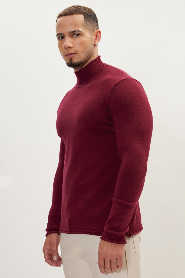 Men's Mock-Neck Sweater - Burgundy | Ron Tomson