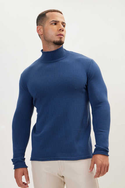 Men's Mock-Neck Sweater - Indigo | Ron Tomson