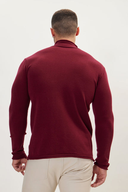 Men's Mock-Neck Sweater - Burgundy | Ron Tomson