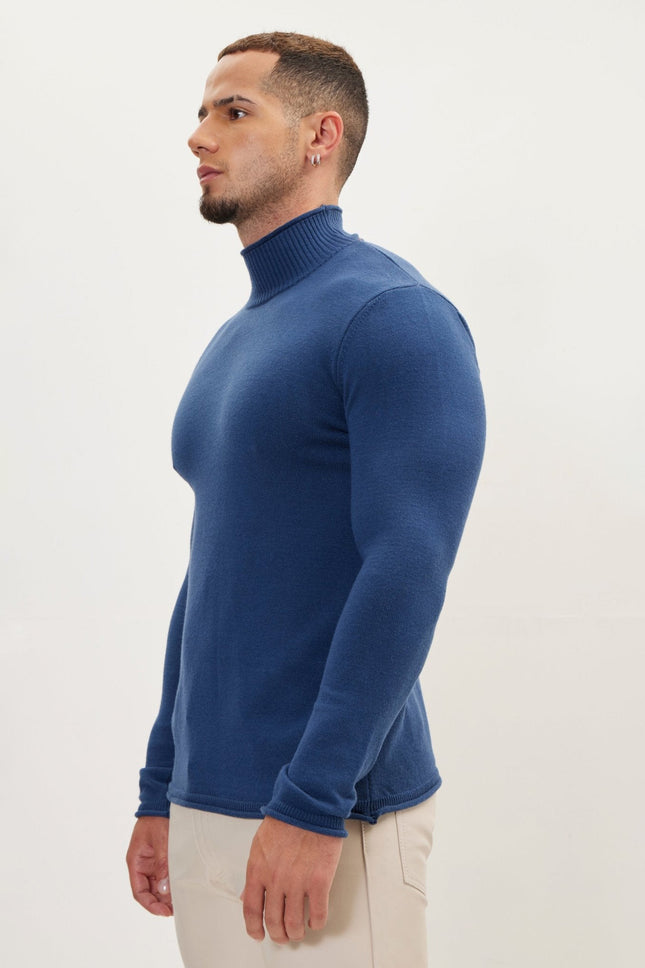 Men's Mock-Neck Sweater - Indigo | Ron Tomson