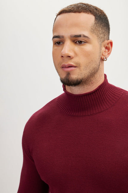Men's Mock-Neck Sweater - Burgundy | Ron Tomson