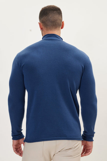 Men's Mock-Neck Sweater - Indigo | Ron Tomson