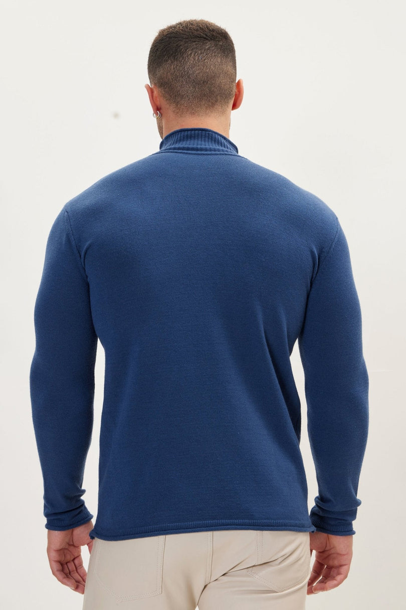 Men's Mock-Neck Sweater - Indigo | Ron Tomson