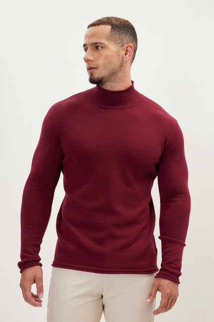 Men's Mock-Neck Sweater - Burgundy | Ron Tomson