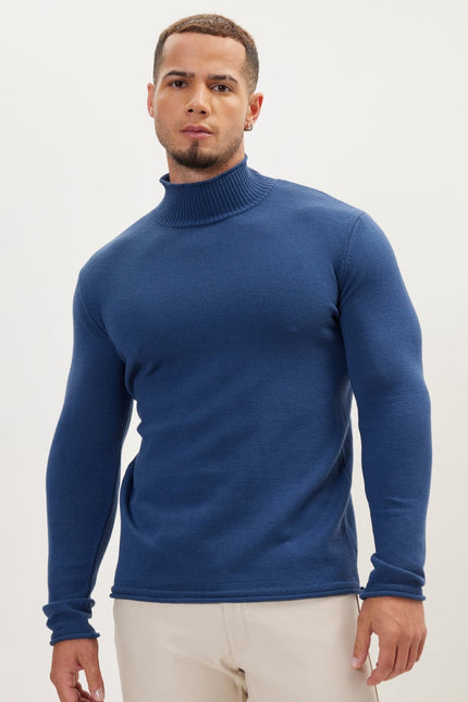 Men's Mock-Neck Sweater - Indigo | Ron Tomson